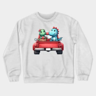 Valentine Dinosaur Couple Sitting On Truck Crewneck Sweatshirt